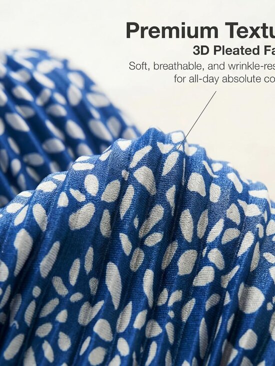 🆕Women's Blue Floral Casual 2 Piece Outfit Linen Long Sleeve Button Down Shirt - Picture 4 of 5